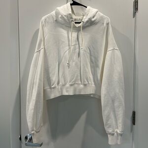 Good American Cropped Bright White Pullover Hoodie Size 5 Worn Once